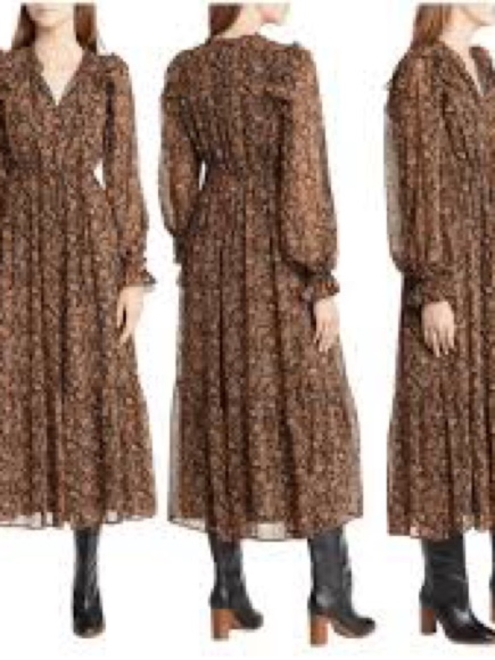 Moon River Brown Floral Long Sleeve Maxi Dress